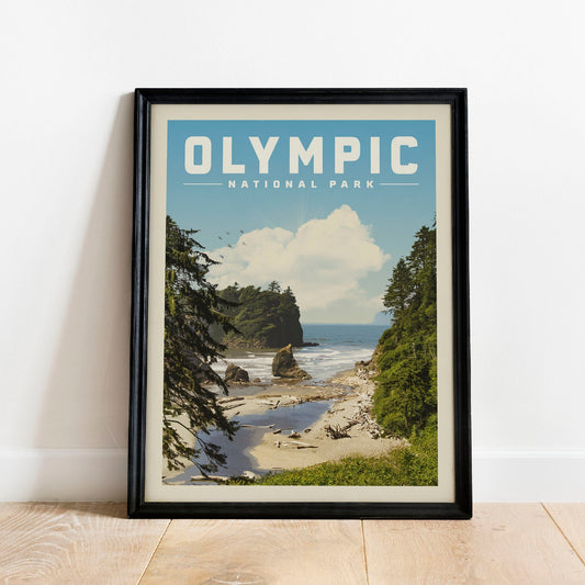 Olympic National Park Poster, Olympic National Park Wall Art | Vintage National Park Poster | National Park Gift for Camping Decor