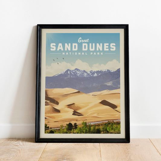 Great Sand Dunes National Park Poster, Great Sand Dunes Print | Vintage National Park Poster | National Park Art for Travel Gift