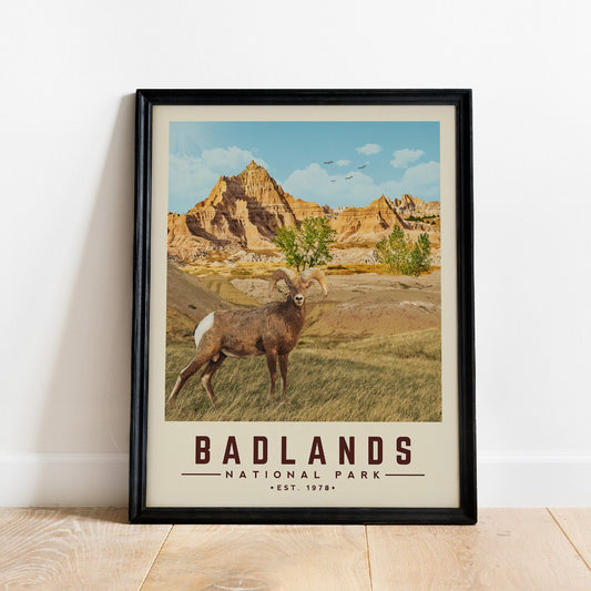 Badlands Wall Art, Badlands Art Print, Minimalist National Park Print | Vintage National Park Poster | National Park Gift for Hiker