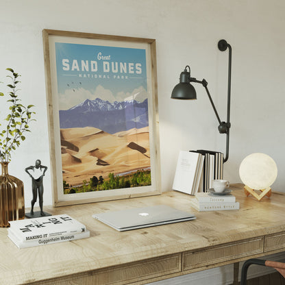 Great Sand Dunes National Park Poster, Great Sand Dunes Print | Vintage National Park Poster | National Park Art for Travel Gift