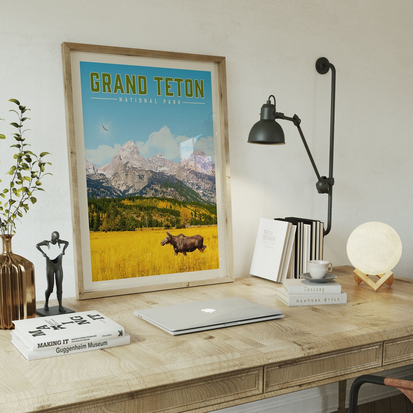 Grand Teton Wall Art, Grand Teton Print, National Park Wall Art | Vintage National Park Poster | Unique Hiking Gift for National Park Lover