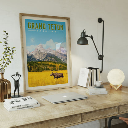 Grand Teton Wall Art, Grand Teton Print, National Park Wall Art | Vintage National Park Poster | Unique Hiking Gift for National Park Lover
