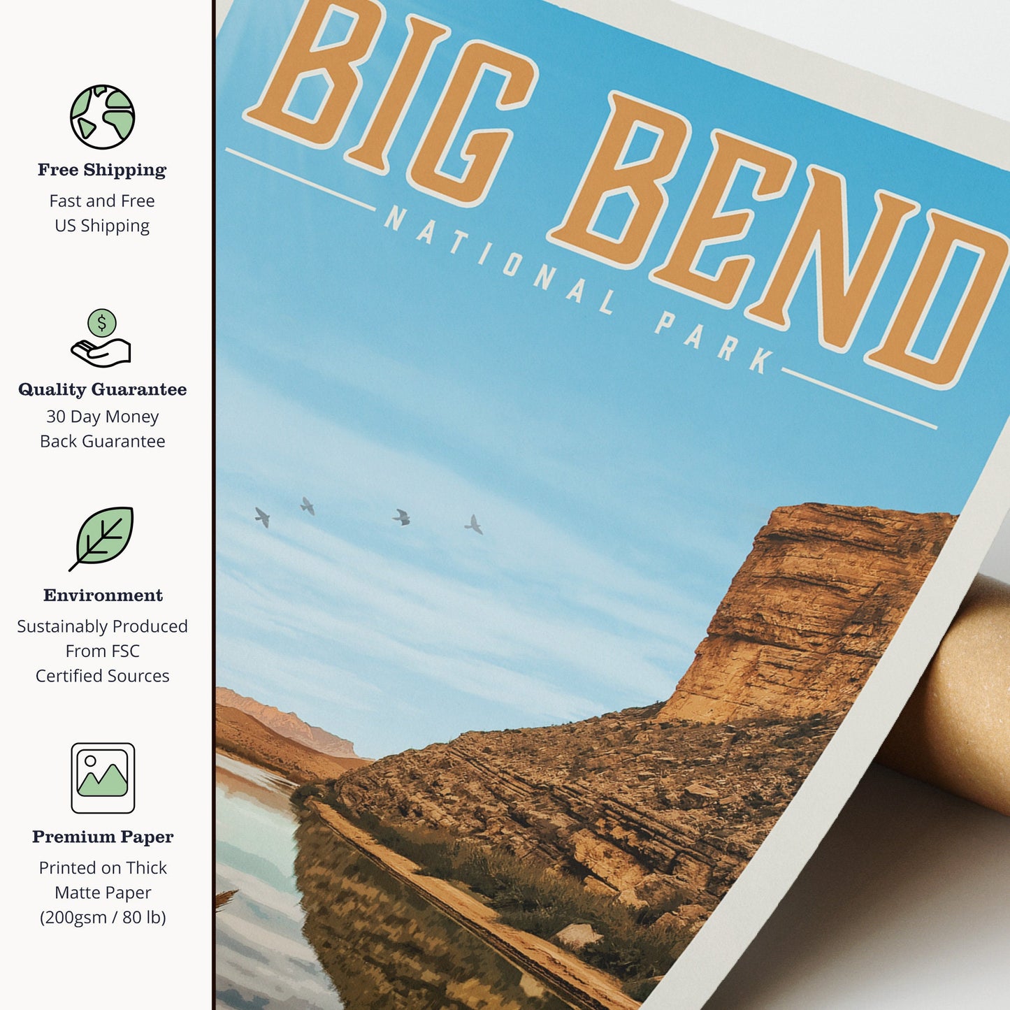 Texas Big Bend National Park Art, Big Bend National Park Poster | Vintage National Park Poster | Hiking Gift for National Park Lover