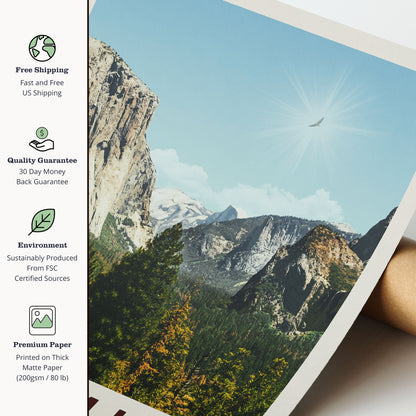 Yosemite Poster, Yosemite National Park Print, Minimalist Yosemite Valley Wall Art | Vintage National Park Poster | National Park Gift