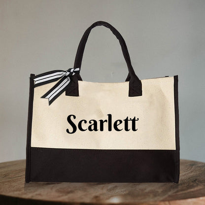 Personalized Name Tote Bag, Custom Canvas Tote with Name, Burlap Beach Bag, Bridesmaid Proposal Gift, Monogrammed Gift for Her