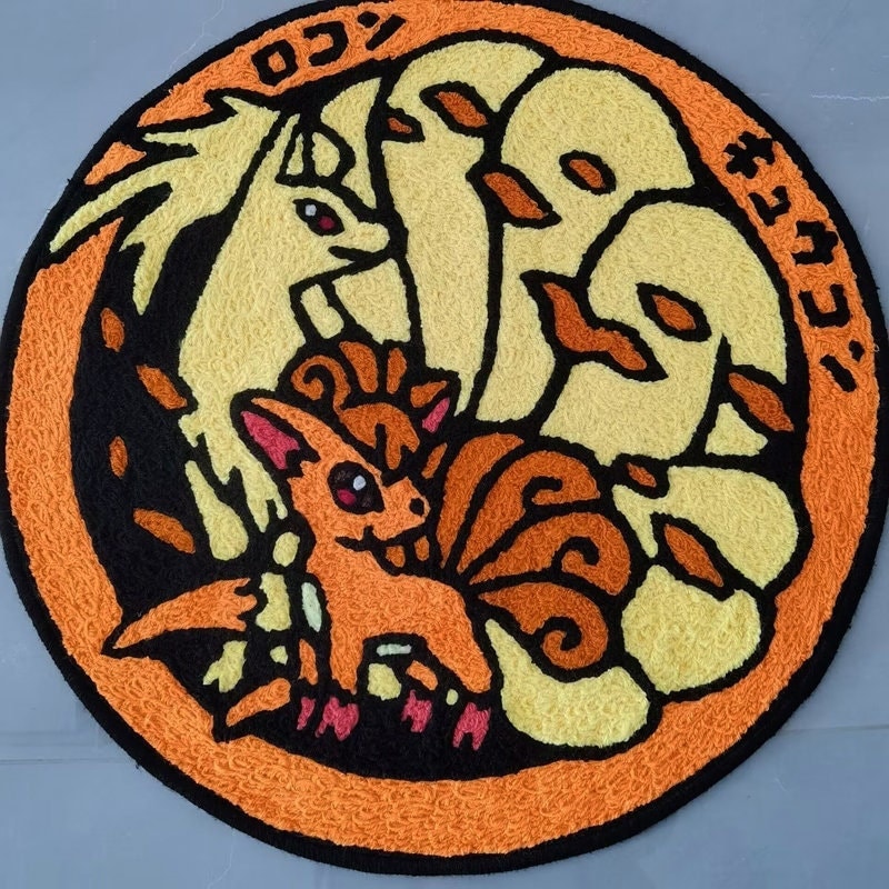 Ninetales Rug,Vulpix Goupix Knitting Handmade Non-slip Area Rug Home Decor Feunard Vulnona