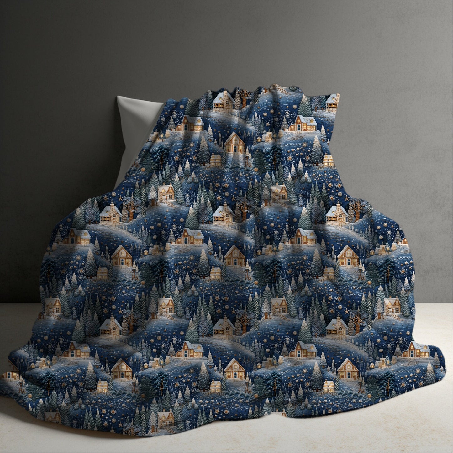 Christmas Blanket Christmas Village Throw Blanket, Printed Winter Wonderland Christmas Blanket, Living Room Christmas Decor for the Bedroom