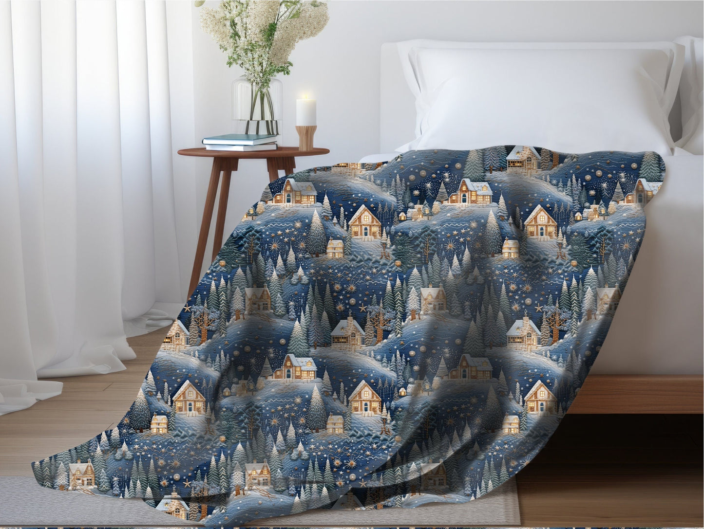 Christmas Blanket Christmas Village Throw Blanket, Printed Winter Wonderland Christmas Blanket, Living Room Christmas Decor for the Bedroom