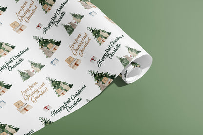 Personalised 1st Christmas Wrapping Paper, Gift Wrap, Customised, New Born, New Baby, Baby Shower, Celebration, Boy, Blue, Paper, Festive