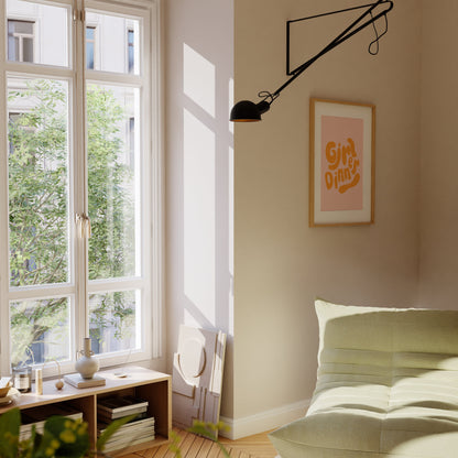 Girl Dinner Print: Retro Pink & Orange Kitchen Art