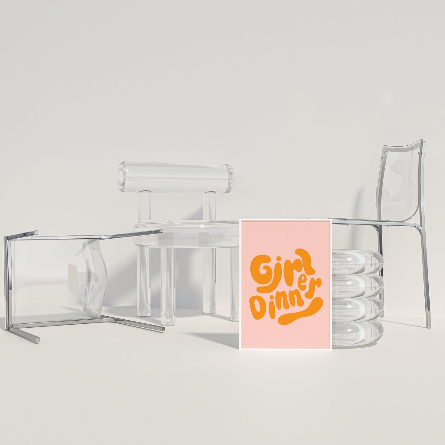 Girl Dinner Print: Retro Pink & Orange Kitchen Art