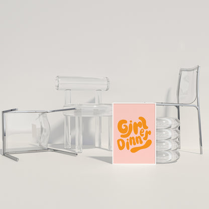 Girl Dinner Print: Retro Pink & Orange Kitchen Art