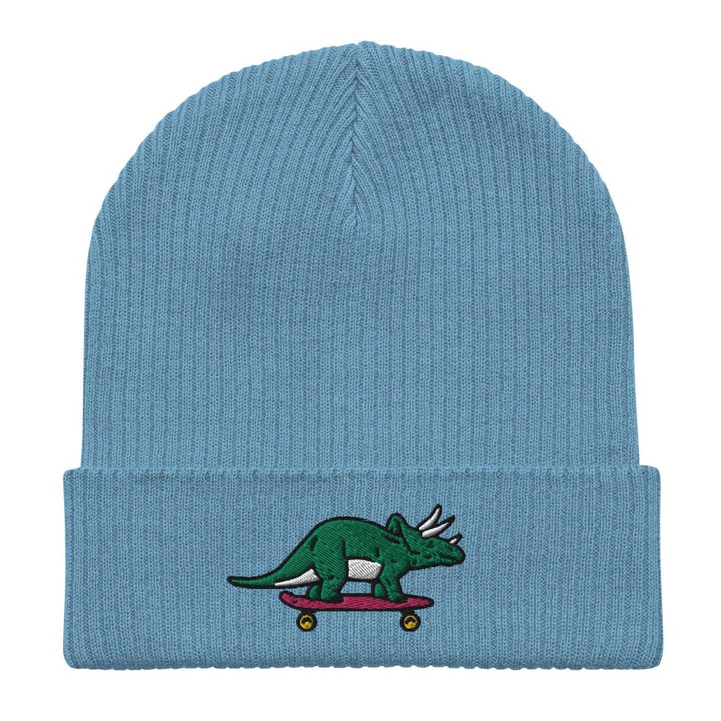 Triceratops Skateboard, Dinosaur Embroidered Beanie, Funny Beanie, Unique Streetwear, Y2K Beanie, Skater Hat, Dinosaur Lover, 90’s Fashion