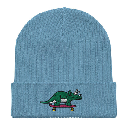 Triceratops Skateboard, Dinosaur Embroidered Beanie, Funny Beanie, Unique Streetwear, Y2K Beanie, Skater Hat, Dinosaur Lover, 90’s Fashion