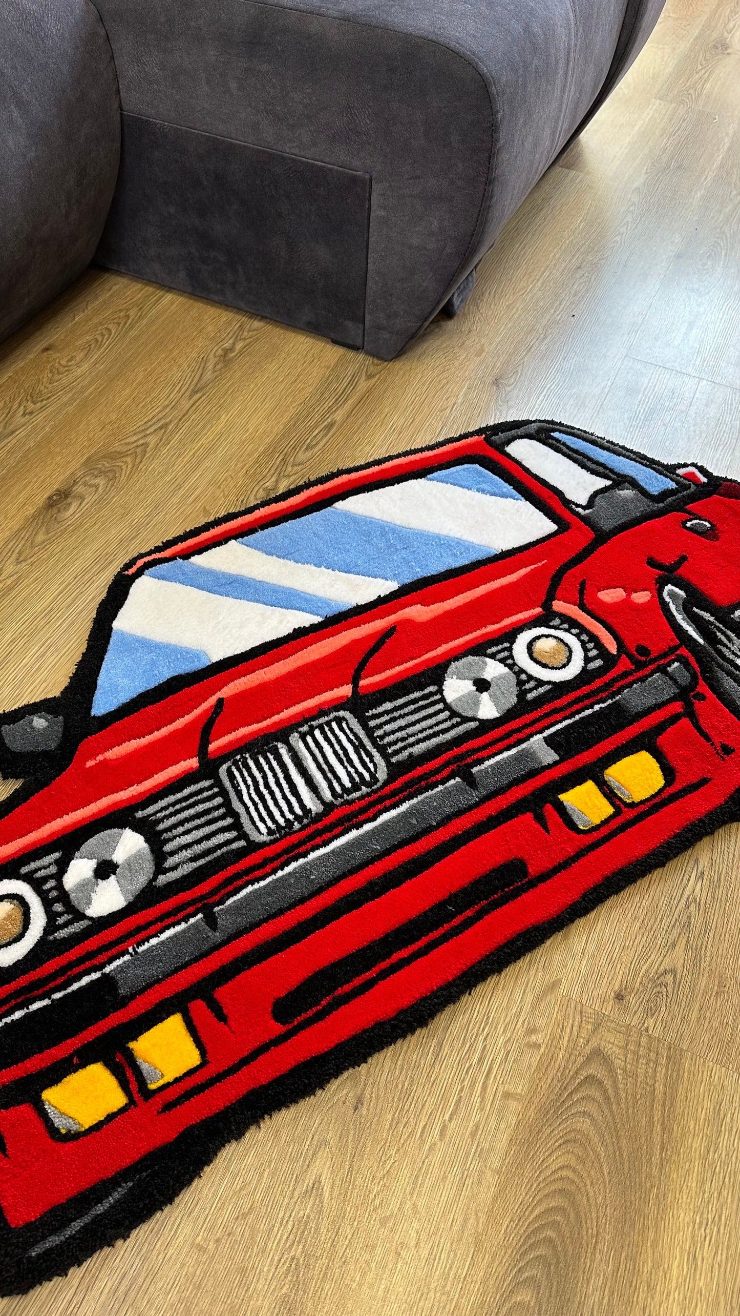 Red JDM Car Tufted Rug – Custom Handmade Drift Car Carpet, Cool Racing Room Decor for Car Lovers, Auto Enthusiast Gift, Ready to Ship!