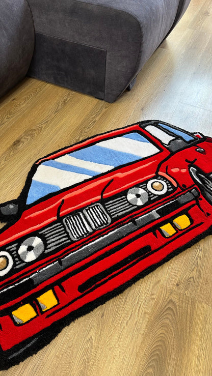 Red JDM Car Tufted Rug – Custom Handmade Drift Car Carpet, Cool Racing Room Decor for Car Lovers, Auto Enthusiast Gift, Ready to Ship!