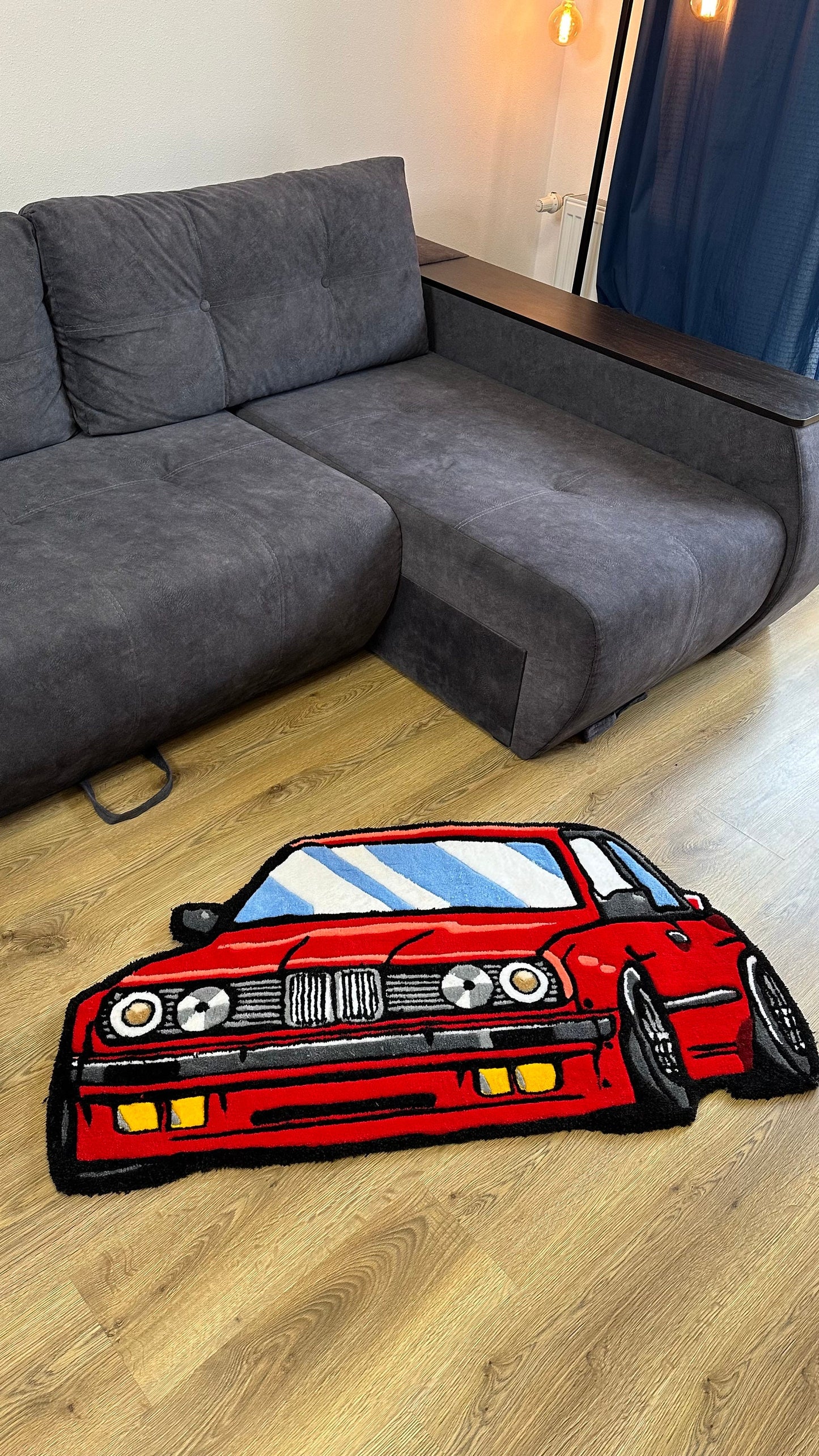 Red JDM Car Tufted Rug – Custom Handmade Drift Car Carpet, Cool Racing Room Decor for Car Lovers, Auto Enthusiast Gift, Ready to Ship!