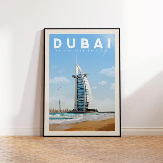 Dubai Poster, Dubai Print, Dubai Wall Art | Vintage Travel Poster | Dubai Beach Skyline Print for World Traveler