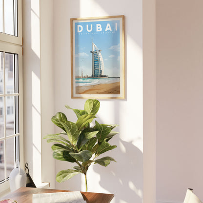 Dubai Poster, Dubai Print, Dubai Wall Art | Vintage Travel Poster | Dubai Beach Skyline Print for World Traveler