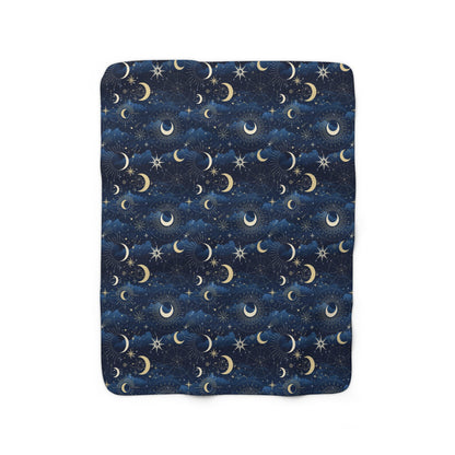 Galaxy Night Sky Sherpa Fleece Blanket, Moon and Stars Blanket, Universe Blanket, Sun and Moon Blanket, Stargazer Fan Gift  Blanket