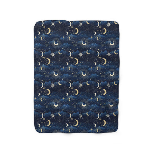Galaxy Night Sky Sherpa Fleece Blanket, Moon and Stars Blanket, Universe Blanket, Sun and Moon Blanket, Stargazer Fan Gift  Blanket