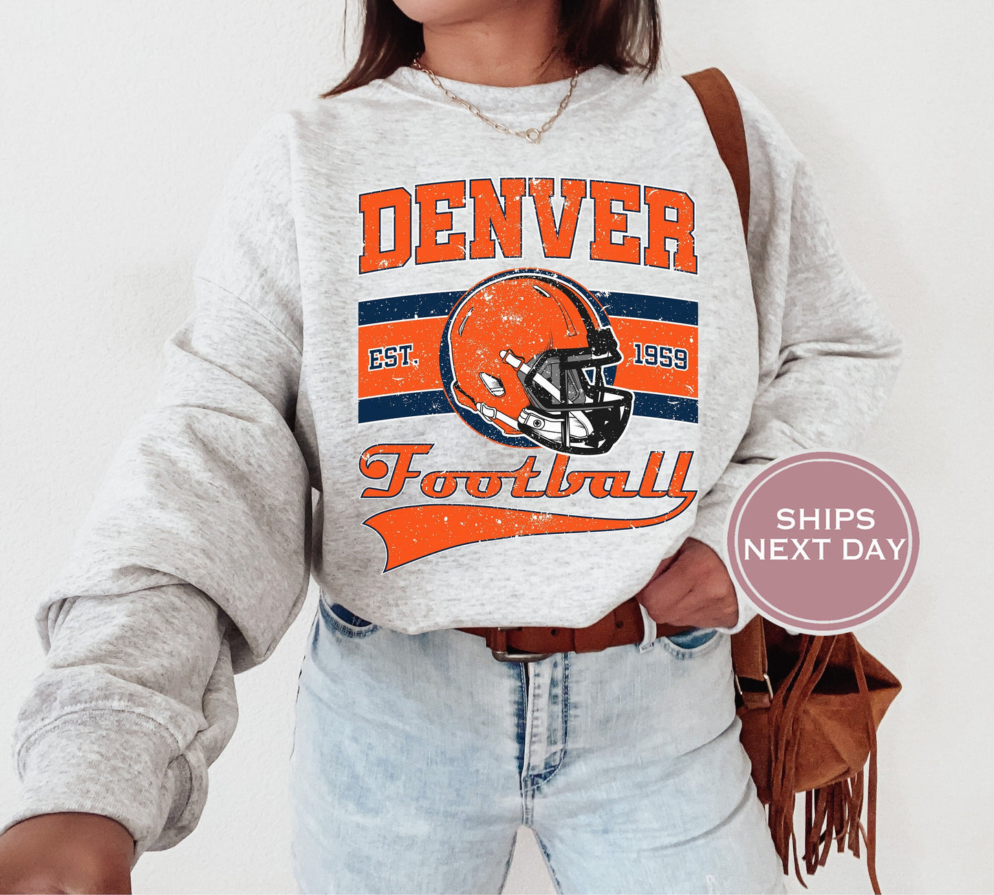 Denver Football Sweatshirt, Vintage Denver Crewneck, Retro Denver Sweatshirt, Denver Varsity Sweatshirt, Denver Long Sleeve
