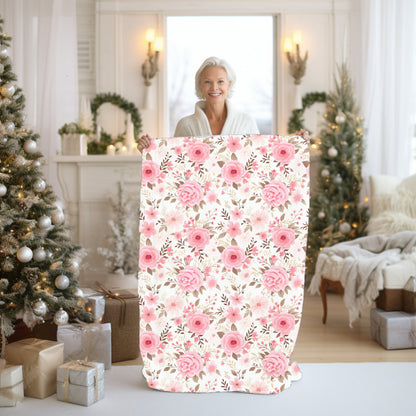 Floral Throw Blanket Pink Rose Blanket, Botanical Throw Blanket Gift for Flower Lovers, Gift for Gardener, Floral Fleece, Flower Home Decor