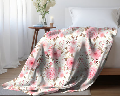 Floral Throw Blanket Pink Rose Blanket, Botanical Throw Blanket Gift for Flower Lovers, Gift for Gardener, Floral Fleece, Flower Home Decor