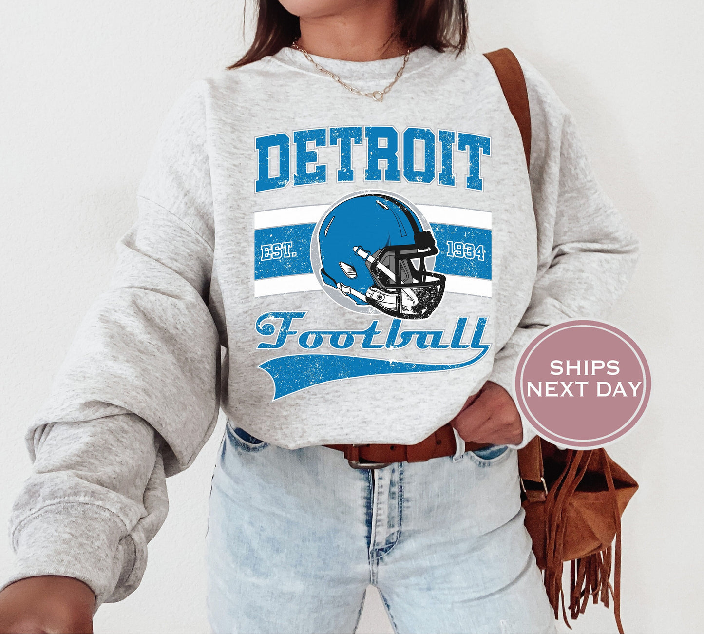 Detroit Football Sweatshirt, Vintage Detroit Crewneck, Retro Detroit Sweatshirt, Detroit Varsity Sweatshirt, Detroit Long Sleeve