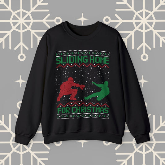 Sliding Home for Christmas, Baseball Christmas , Ugly Christmas , Funny Baseball Sweatshirt, Christmas Party