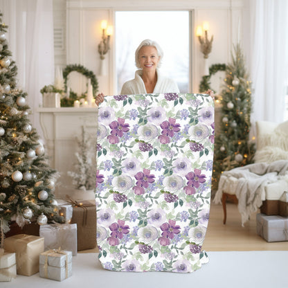 Floral Throw Blanket Purple Rose Blanket, Botanical Throw Blanket Gift for Flower Lovers, Gift for Gardener, Floral Bedding, Floral Decor
