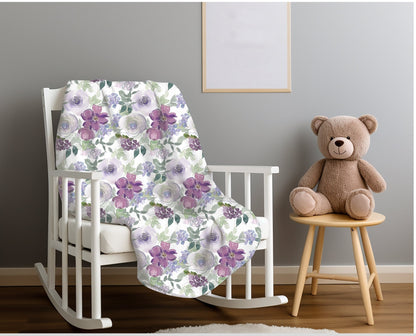 Floral Throw Blanket Purple Rose Blanket, Botanical Throw Blanket Gift for Flower Lovers, Gift for Gardener, Floral Bedding, Floral Decor