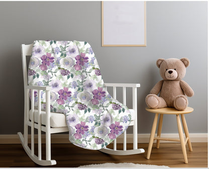 Floral Throw Blanket Purple Rose Blanket, Botanical Throw Blanket Gift for Flower Lovers, Gift for Gardener, Floral Bedding, Floral Decor