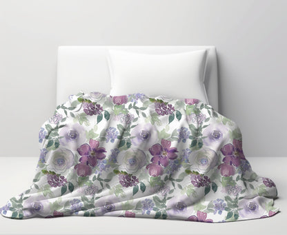 Floral Throw Blanket Purple Rose Blanket, Botanical Throw Blanket Gift for Flower Lovers, Gift for Gardener, Floral Bedding, Floral Decor