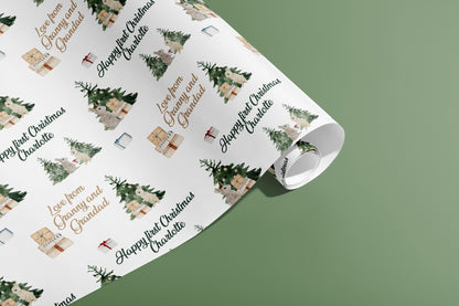 Personalised 1st Christmas Wrapping Paper, Gift Wrap, Customised, New Born, New Baby, Baby Shower, Celebration, Boy, Blue, Paper, Festive