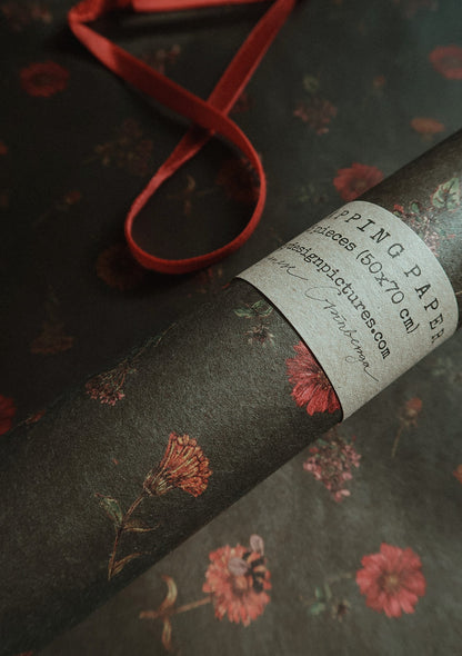 Florals on dark green wrapping paper, Gift Wrap, gift wrapping paper, Gift Warp, Wrapping paper, gift paper, floral wrapping paper, recycled
