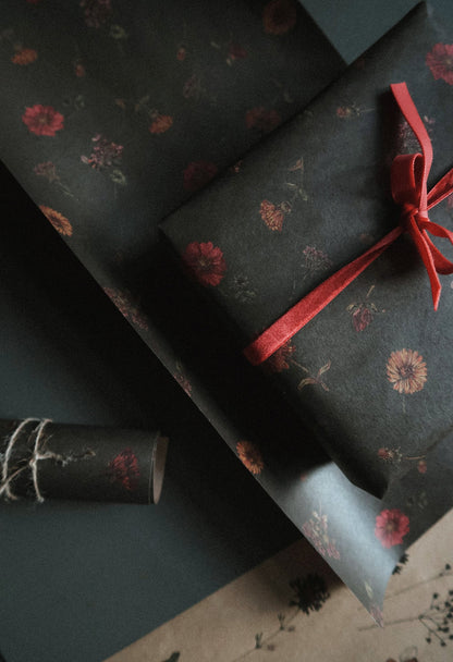 Florals on dark green wrapping paper, Gift Wrap, gift wrapping paper, Gift Warp, Wrapping paper, gift paper, floral wrapping paper, recycled