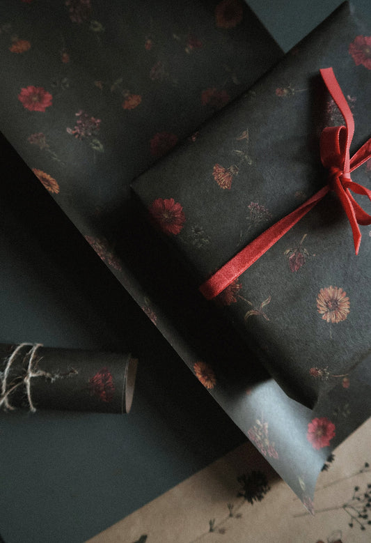 Florals on dark green wrapping paper, Gift Wrap, gift wrapping paper, Gift Warp, Wrapping paper, gift paper, floral wrapping paper, recycled