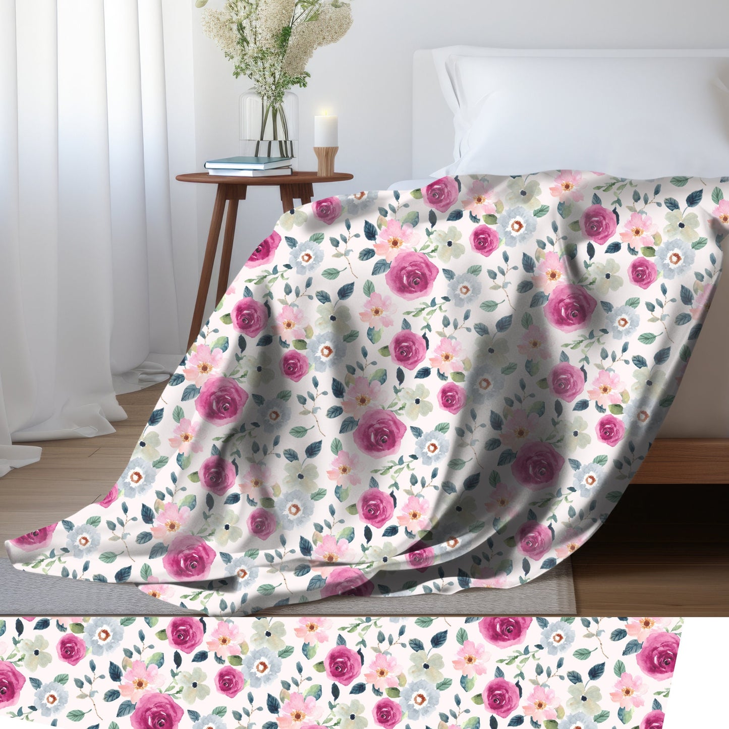 Pink Floral Throw Blanket, Pink Rose Blanket, Gift for Gardeners, Floral Home Decor, Pink Floral Bedding, Pink Flower Bedspread Botanical