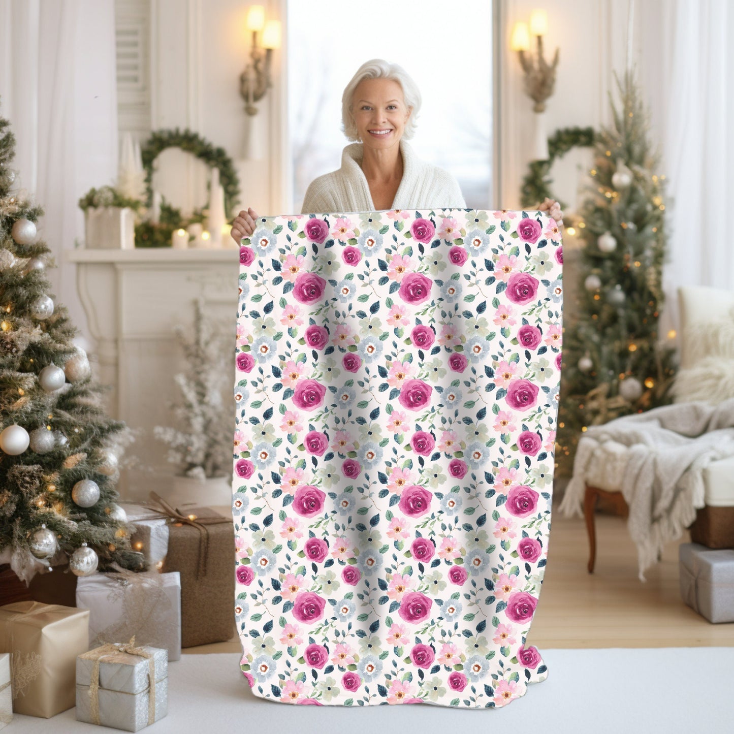 Pink Floral Throw Blanket, Pink Rose Blanket, Gift for Gardeners, Floral Home Decor, Pink Floral Bedding, Pink Flower Bedspread Botanical