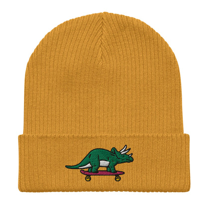 Triceratops Skateboard, Dinosaur Embroidered Beanie, Funny Beanie, Unique Streetwear, Y2K Beanie, Skater Hat, Dinosaur Lover, 90’s Fashion
