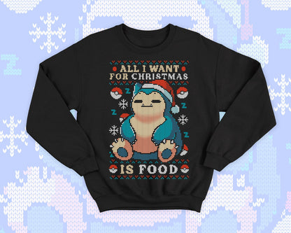 Cute gamer Ugly Christmas - Hungry and Kawaii sweatshirt gift - video game monster - All I want for Christmas is Food - Eat Sleep