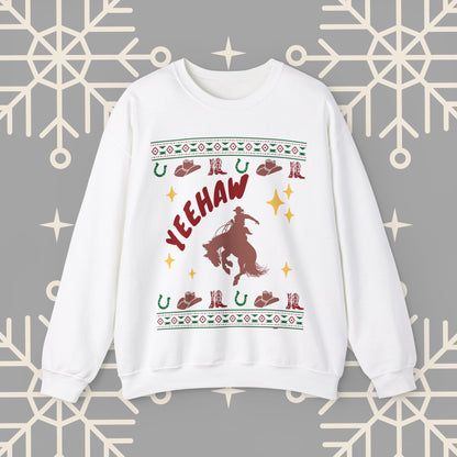Cowboy Christmas Sweatshirt, Horse Riding Ugly Christmas , Yeehaw Funny Holiday Crewneck Jumper, Cowboy Gifts