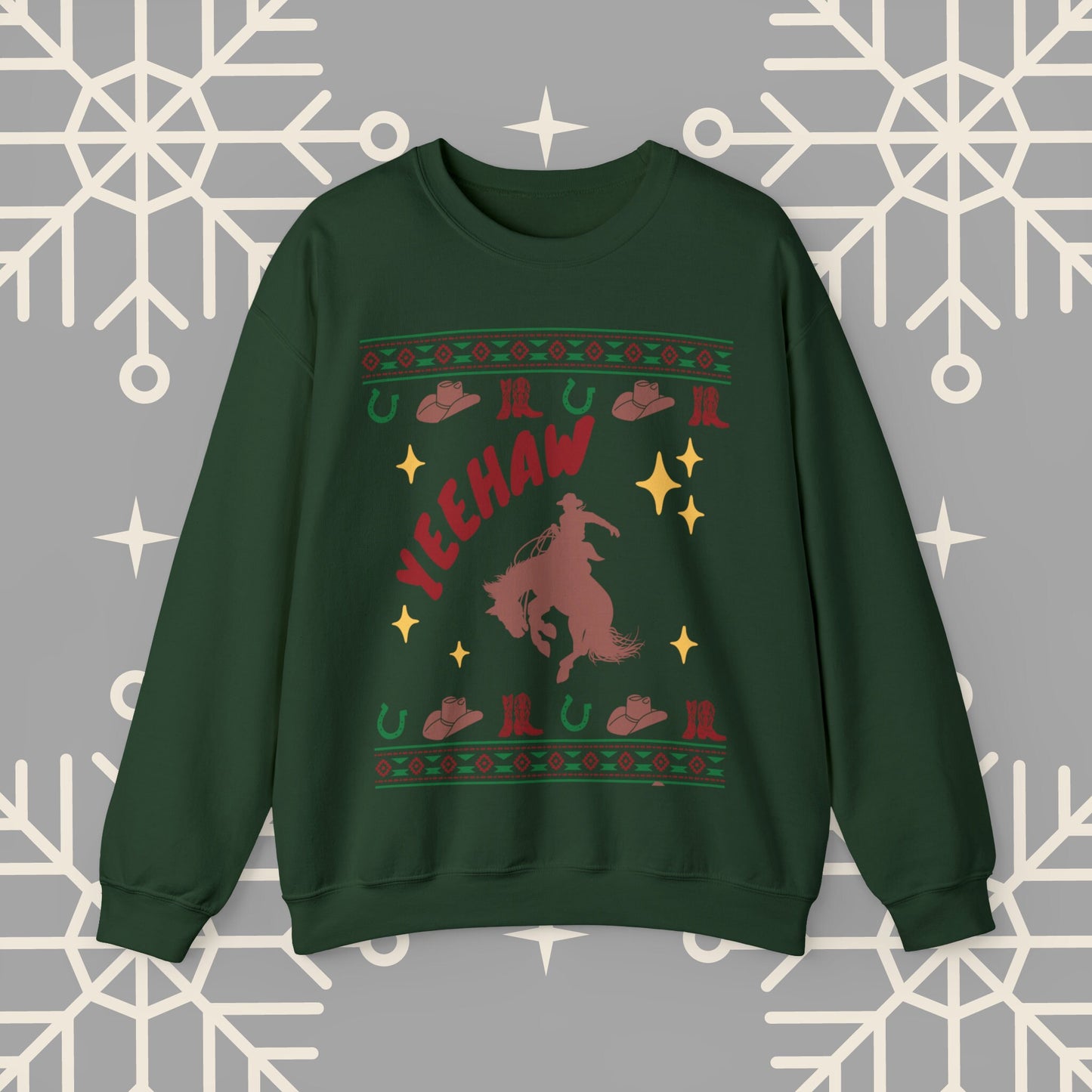 Cowboy Christmas Sweatshirt, Horse Riding Ugly Christmas , Yeehaw Funny Holiday Crewneck Jumper, Cowboy Gifts