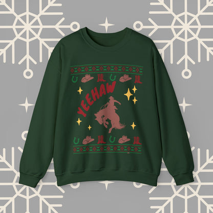 Cowboy Christmas Sweatshirt, Horse Riding Ugly Christmas , Yeehaw Funny Holiday Crewneck Jumper, Cowboy Gifts