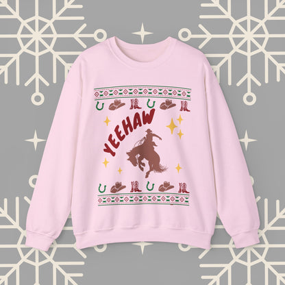 Cowboy Christmas Sweatshirt, Horse Riding Ugly Christmas , Yeehaw Funny Holiday Crewneck Jumper, Cowboy Gifts