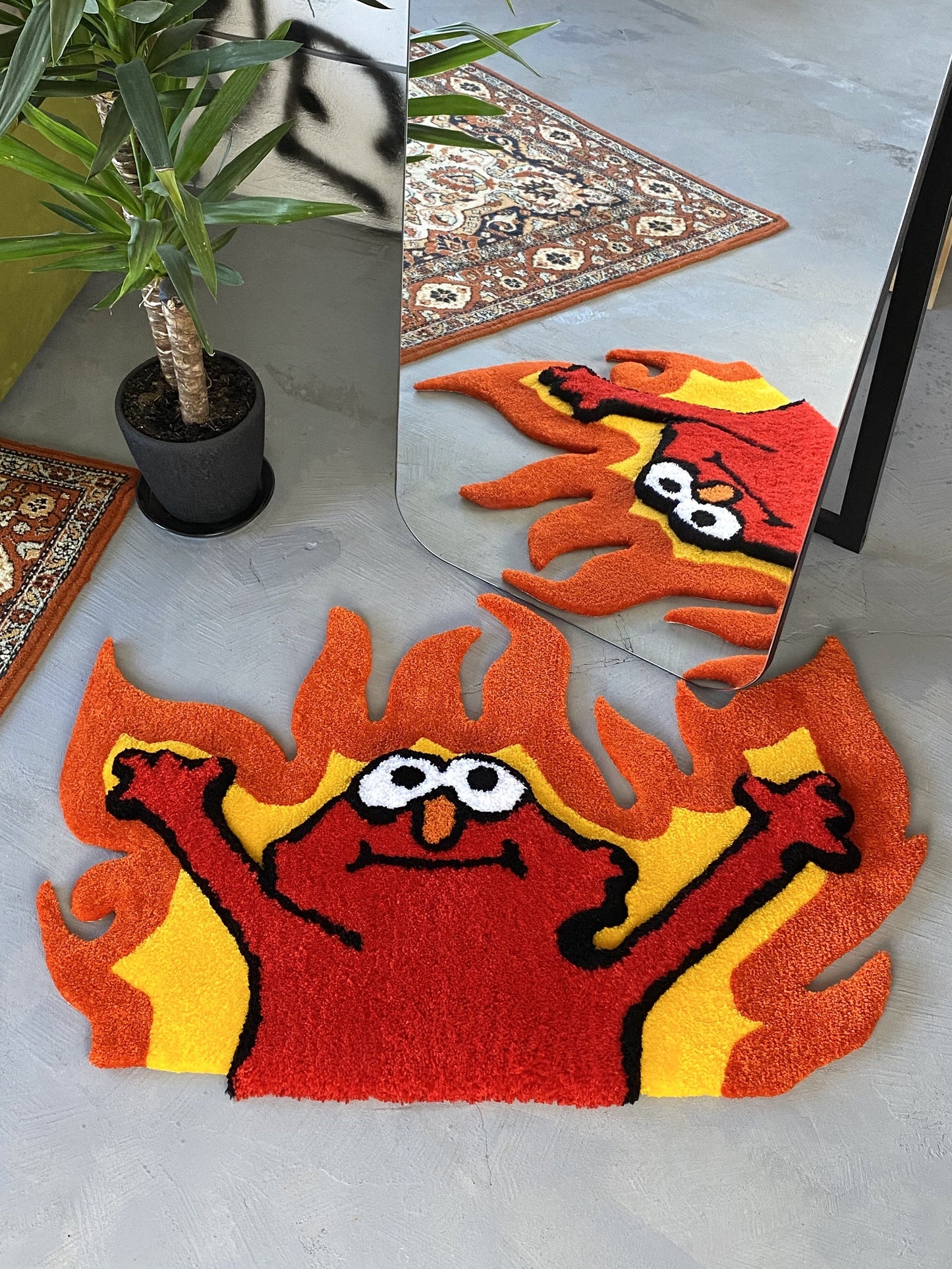 Tufted Fire 3D Rug, Custom tufted fire rug, Funny meme carpet