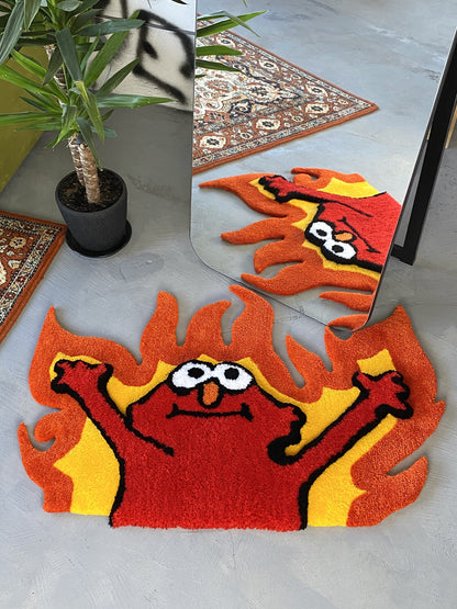 Tufted Fire 3D Rug, Custom tufted fire rug, Funny meme carpet