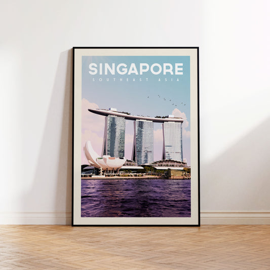 Singapore Poster, Singapore Print, Singapore Skyline Wall Art | Vintage Travel Poster | Retro Asian Travel Print for Travel Home Decor