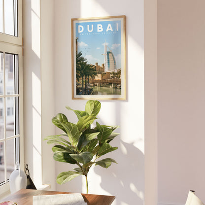 Dubai Print, Dubai Poster, Dubai Wall Art | Vintage Travel Poster | Dubai Skyline Print for World Traveler